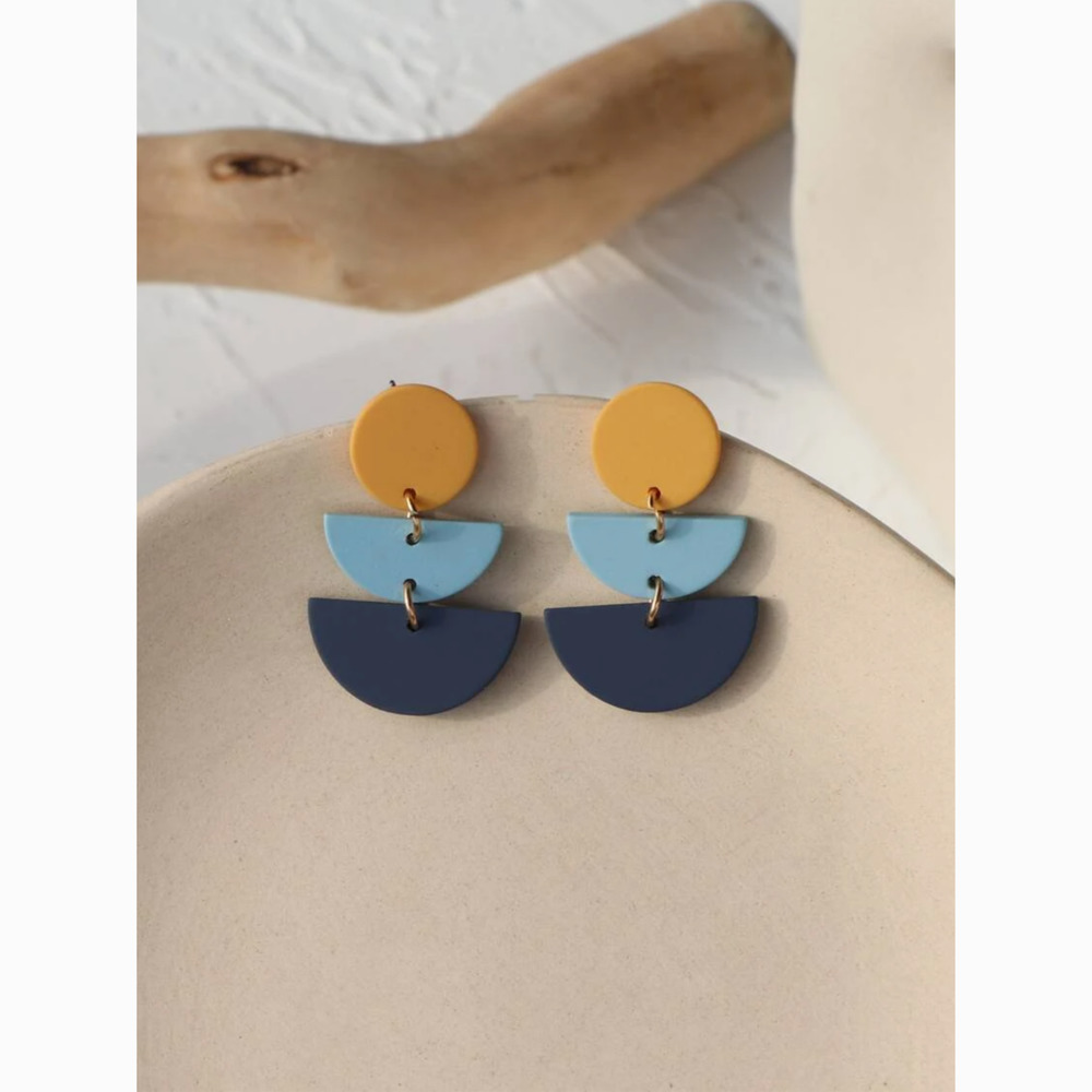 3/$30 Blue Yellow Acrylic Geometric Drop Earrings
